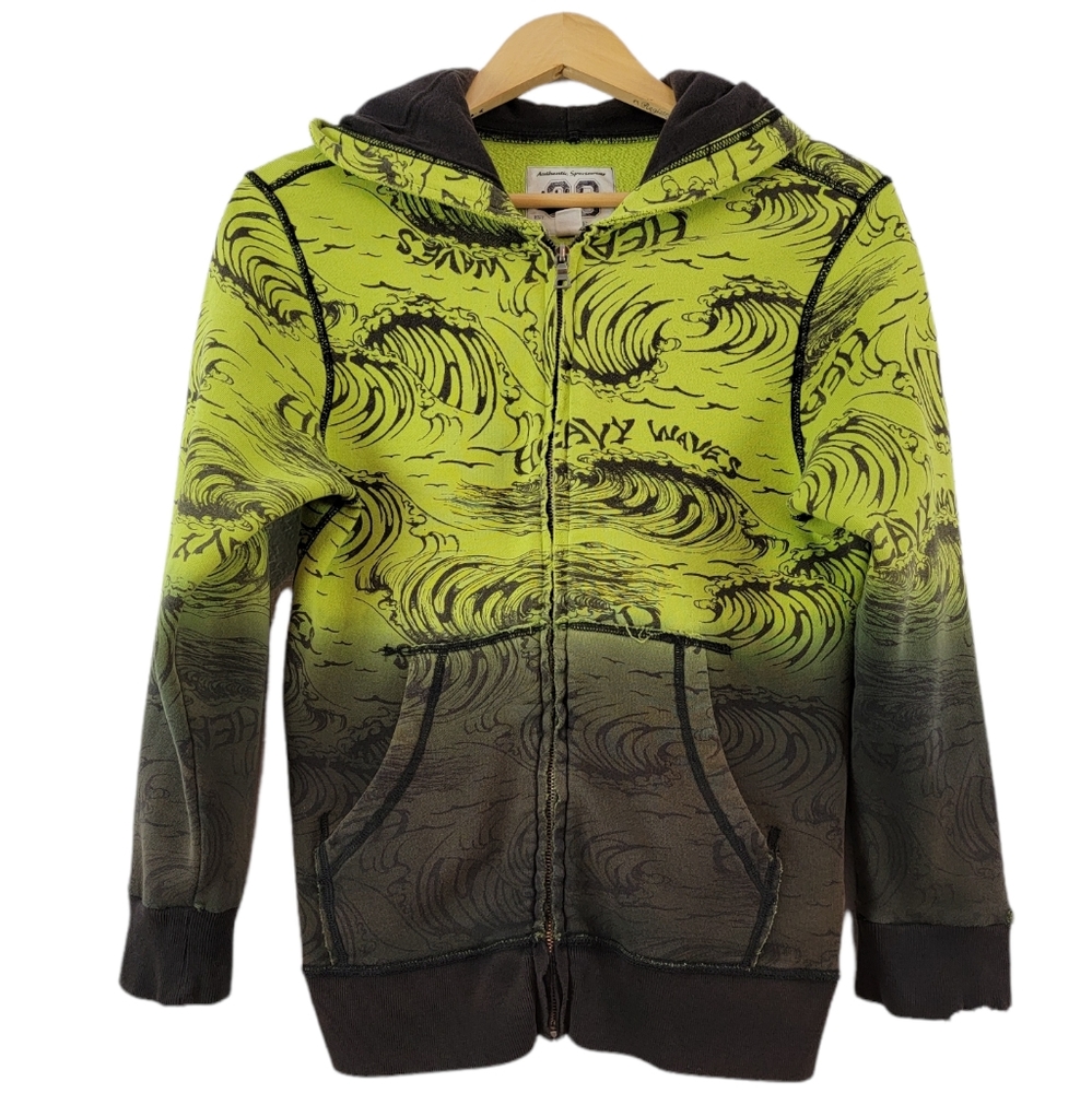 Lime Green Black Y2K 2000s Graffiti Mall Goth Grunge Surf Cyber Hoodie L Youth